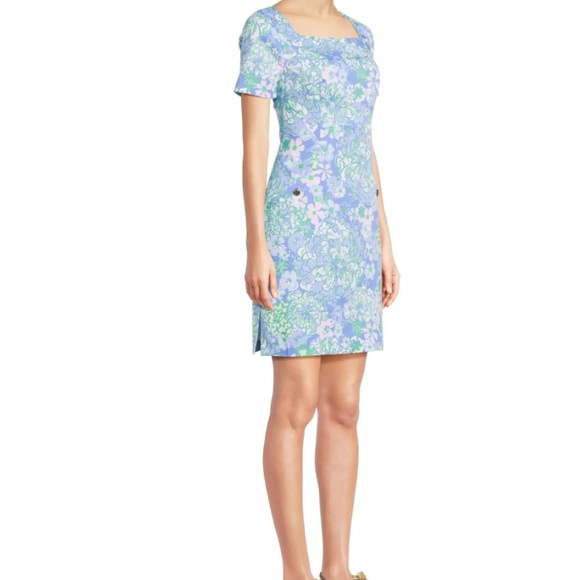 NWT Lilly Pulitzer Blue Floral Shift Dress Sz 12 - Picture 2 of 12